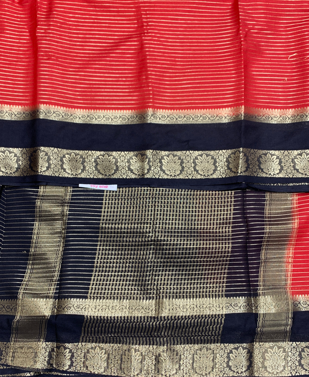 Crepe Silk Saree Red Colour with Block Colour Rettai Pettu Border