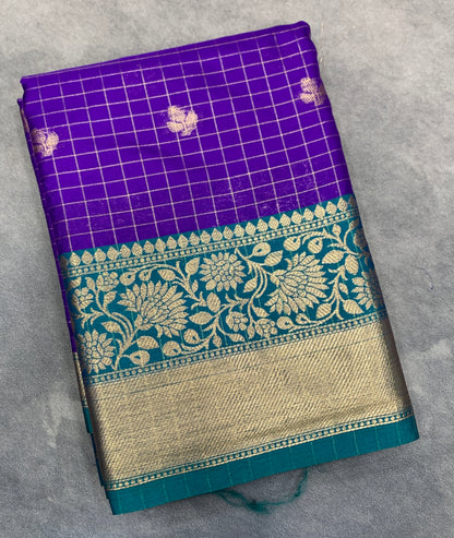 Soft Silk Casual Saree Purple Colour with Rama Green and Copper Zari Border