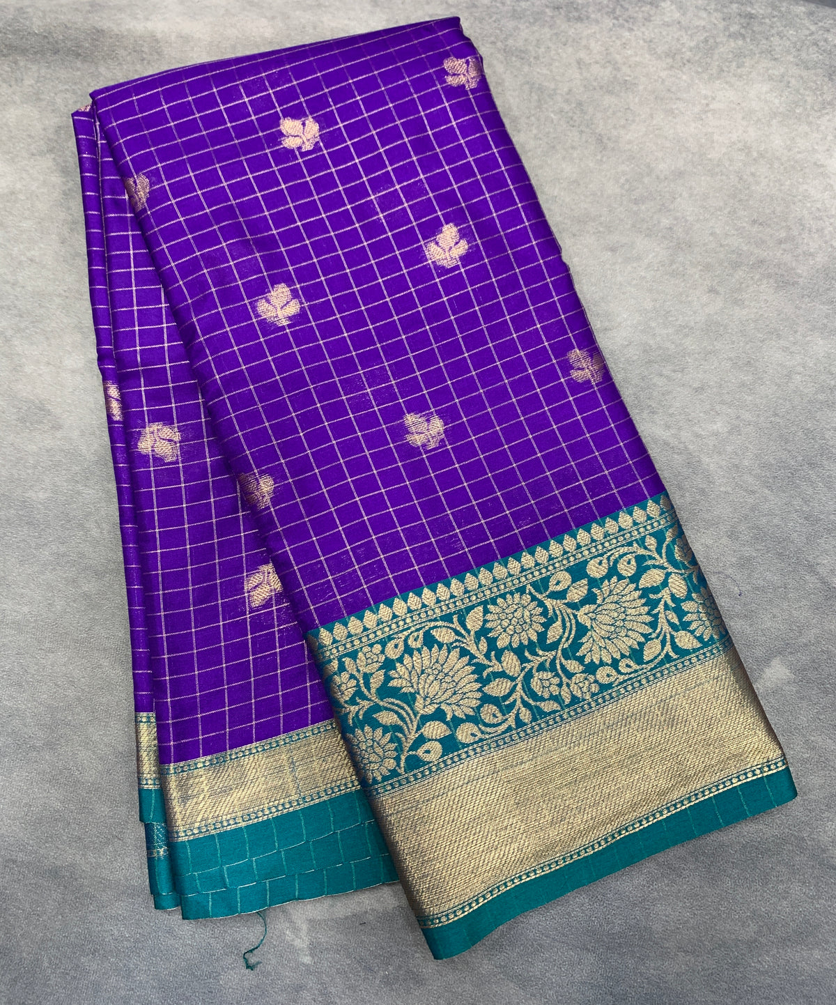 Soft Silk Casual Saree Purple Colour with Rama Green and Copper Zari Border