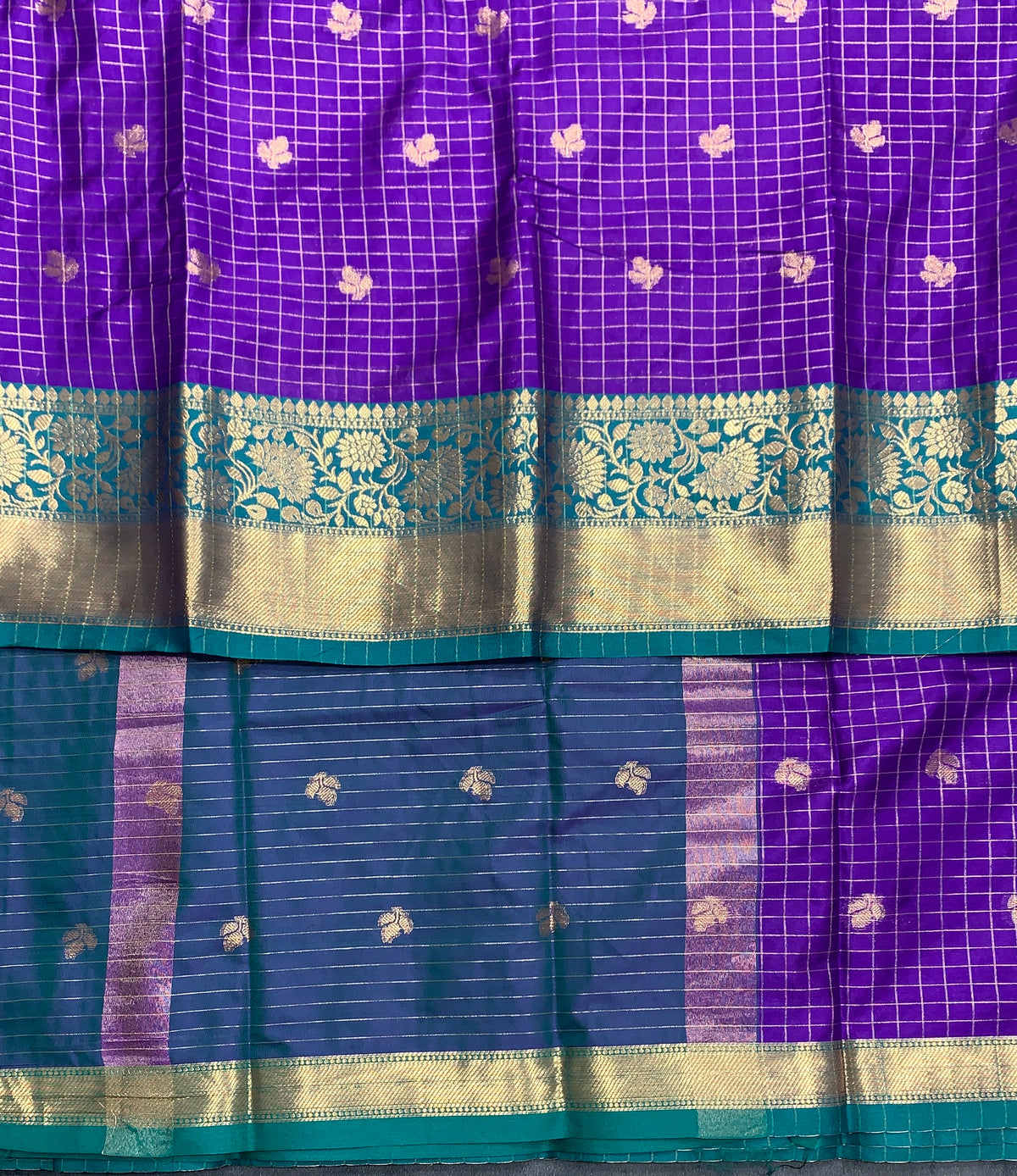 Soft Silk Casual Saree Purple Colour with Rama Green and Copper Zari Border