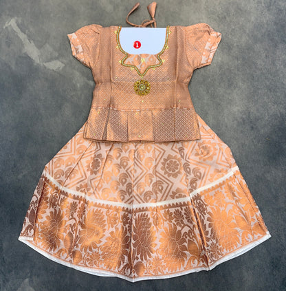 Ready To Wear Off White Colour Pavadai with Contrast Copper Colour Blouse
