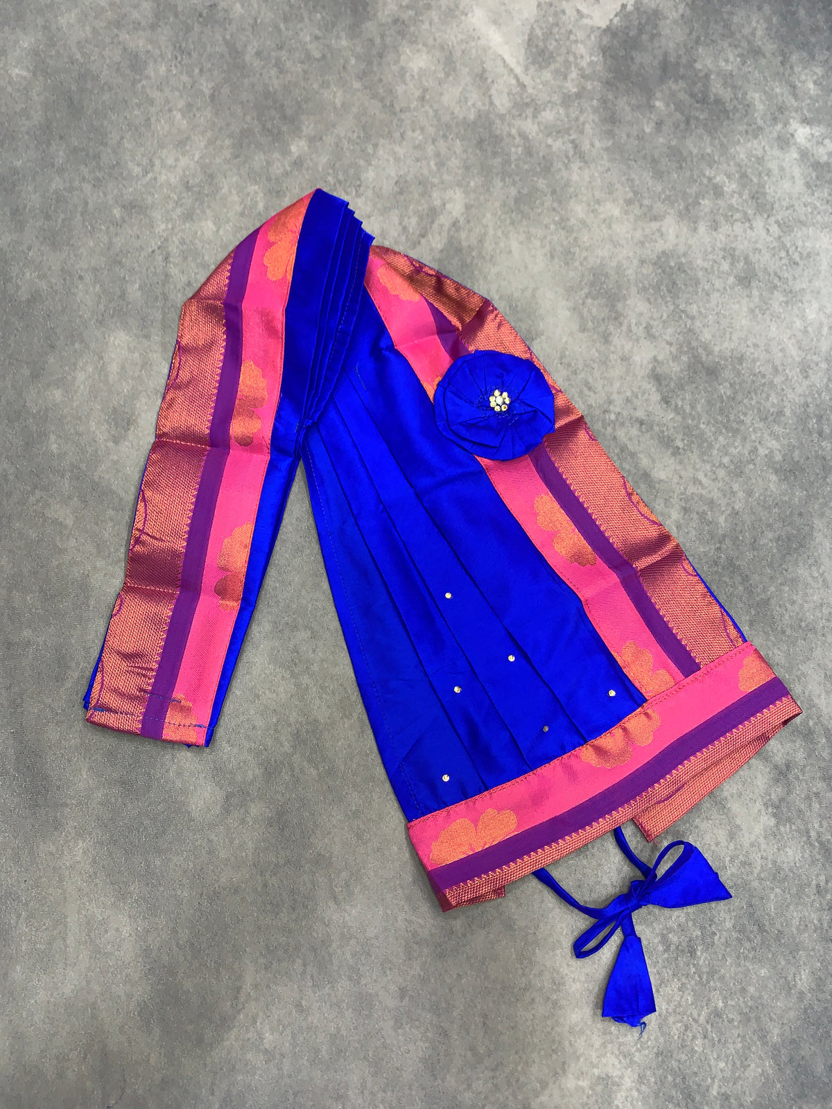 Ready To Wear Pattu Pavadai with Dhavani Baby Pink Colour Pavadai withContrast Blue Colour Blouse