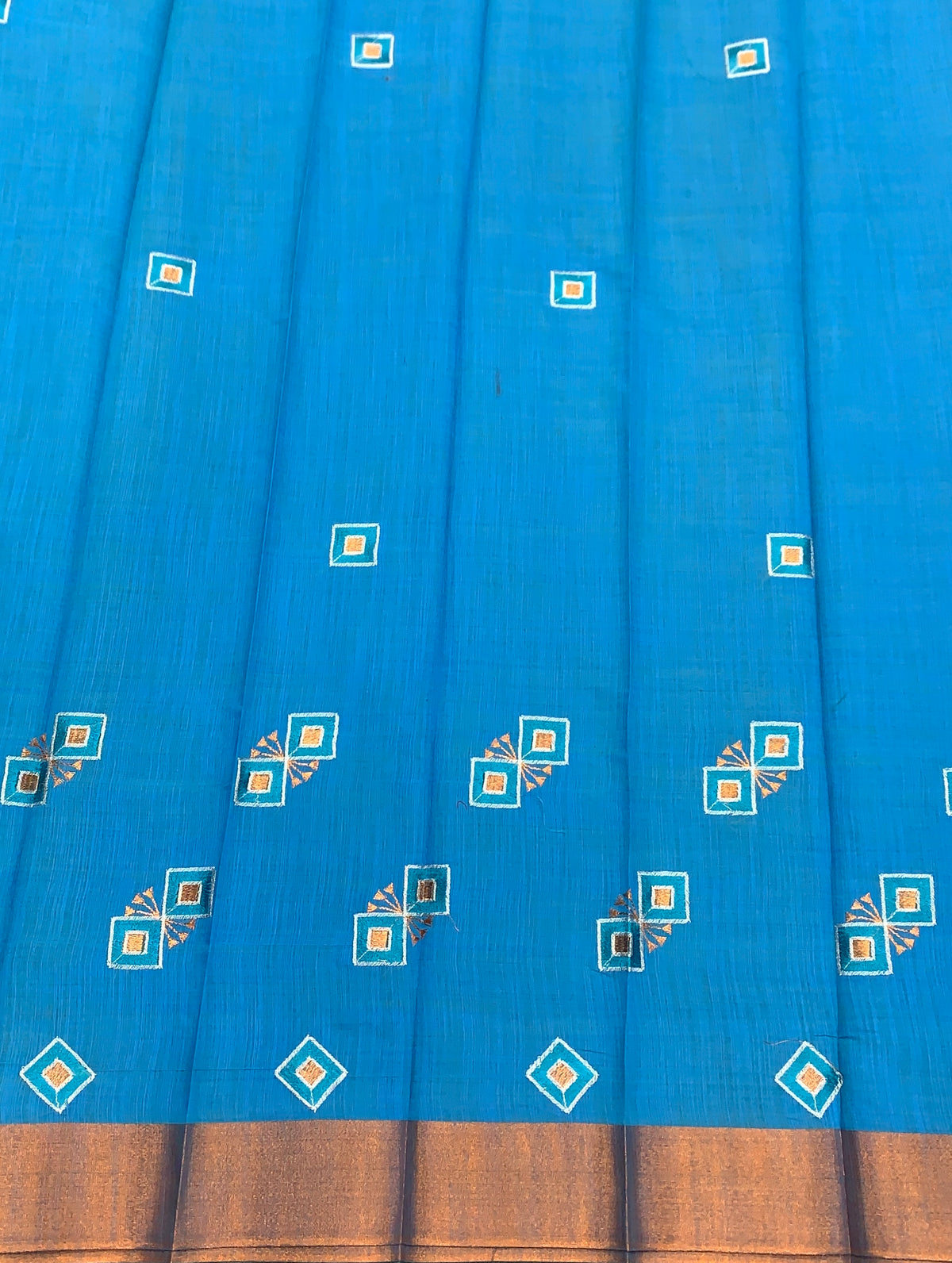 Sky Blue Colour Silk Cotton Saree with Copper Zari Border