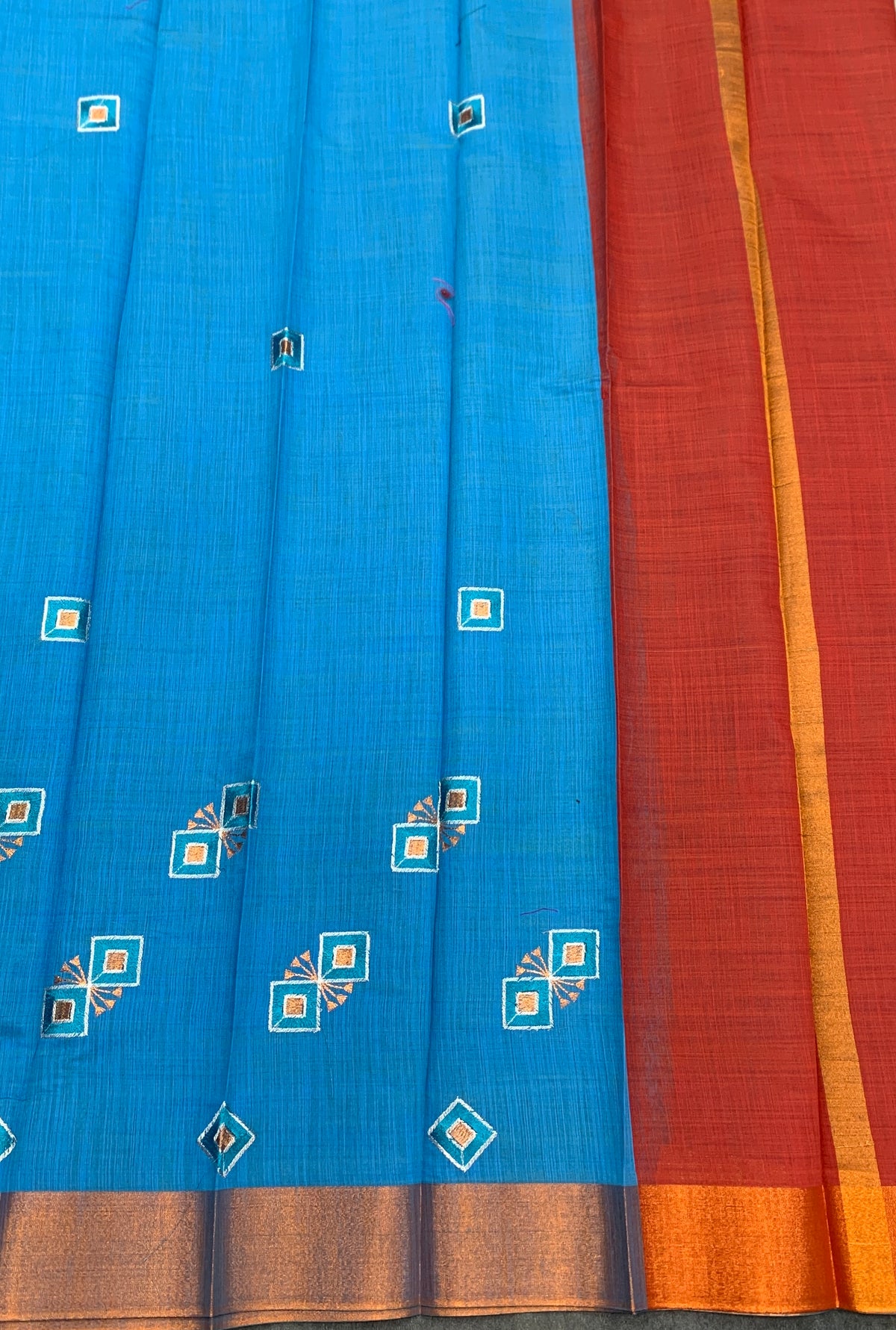 Sky Blue Colour Silk Cotton Saree with Copper Zari Border