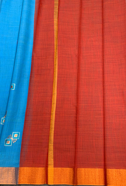 Sky Blue Colour Silk Cotton Saree with Copper Zari Border