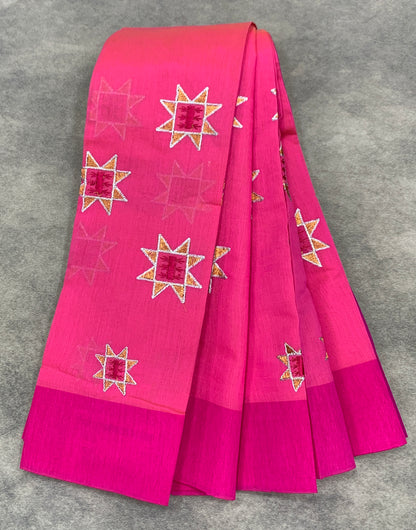Baby Pink Colour Silk Cotton Saree with Pink Colour Border