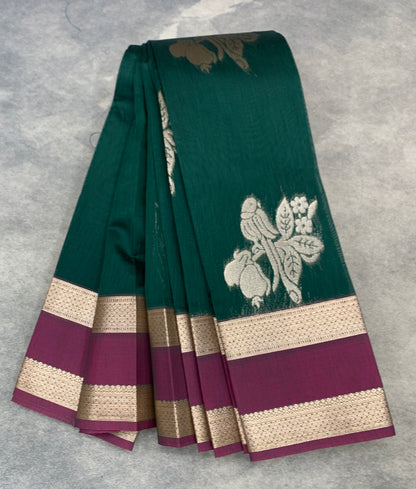 Green Colour Silk Cotton Saree with Rettai Pettu Border