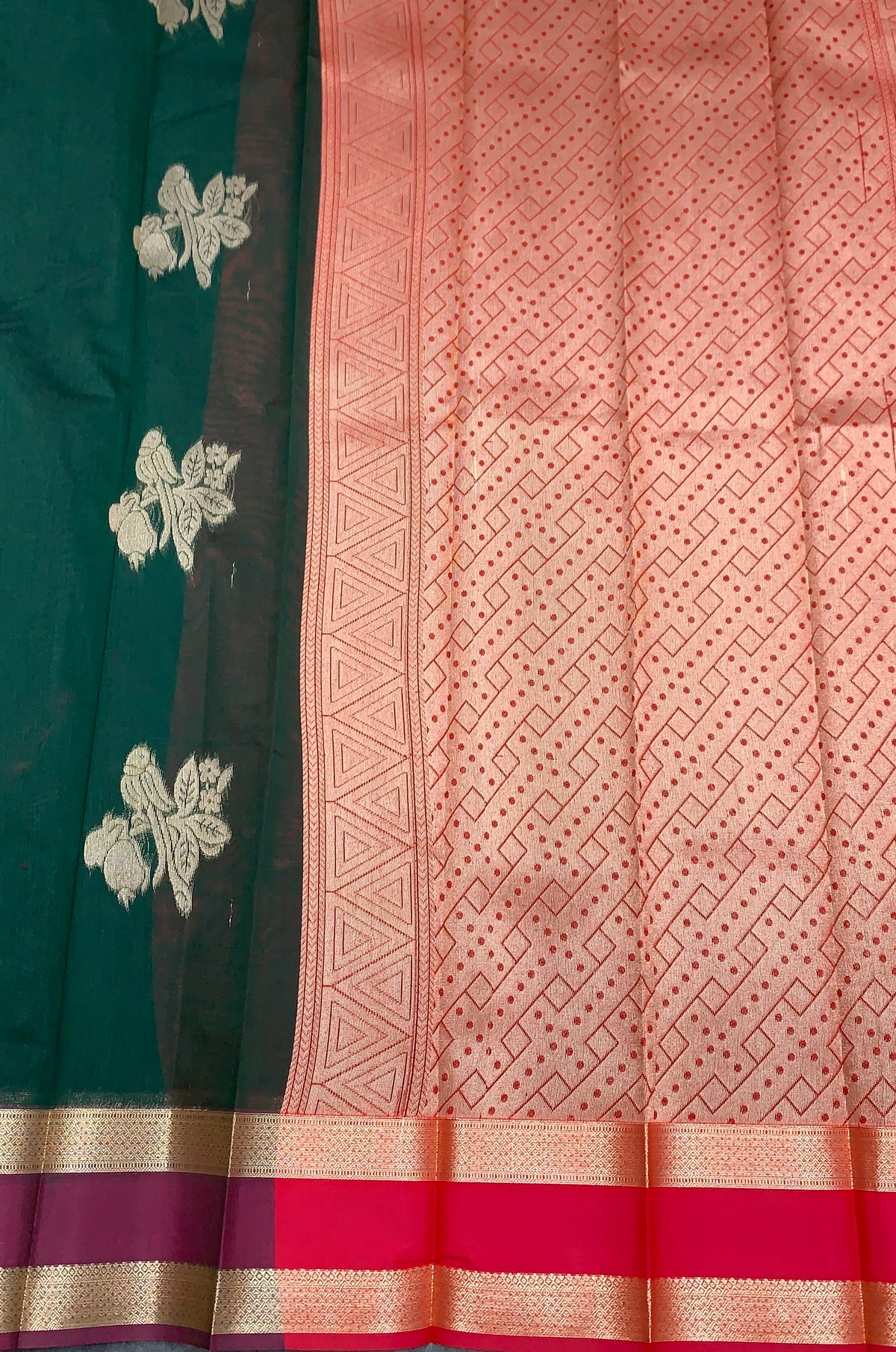 Green Colour Silk Cotton Saree with Rettai Pettu Border