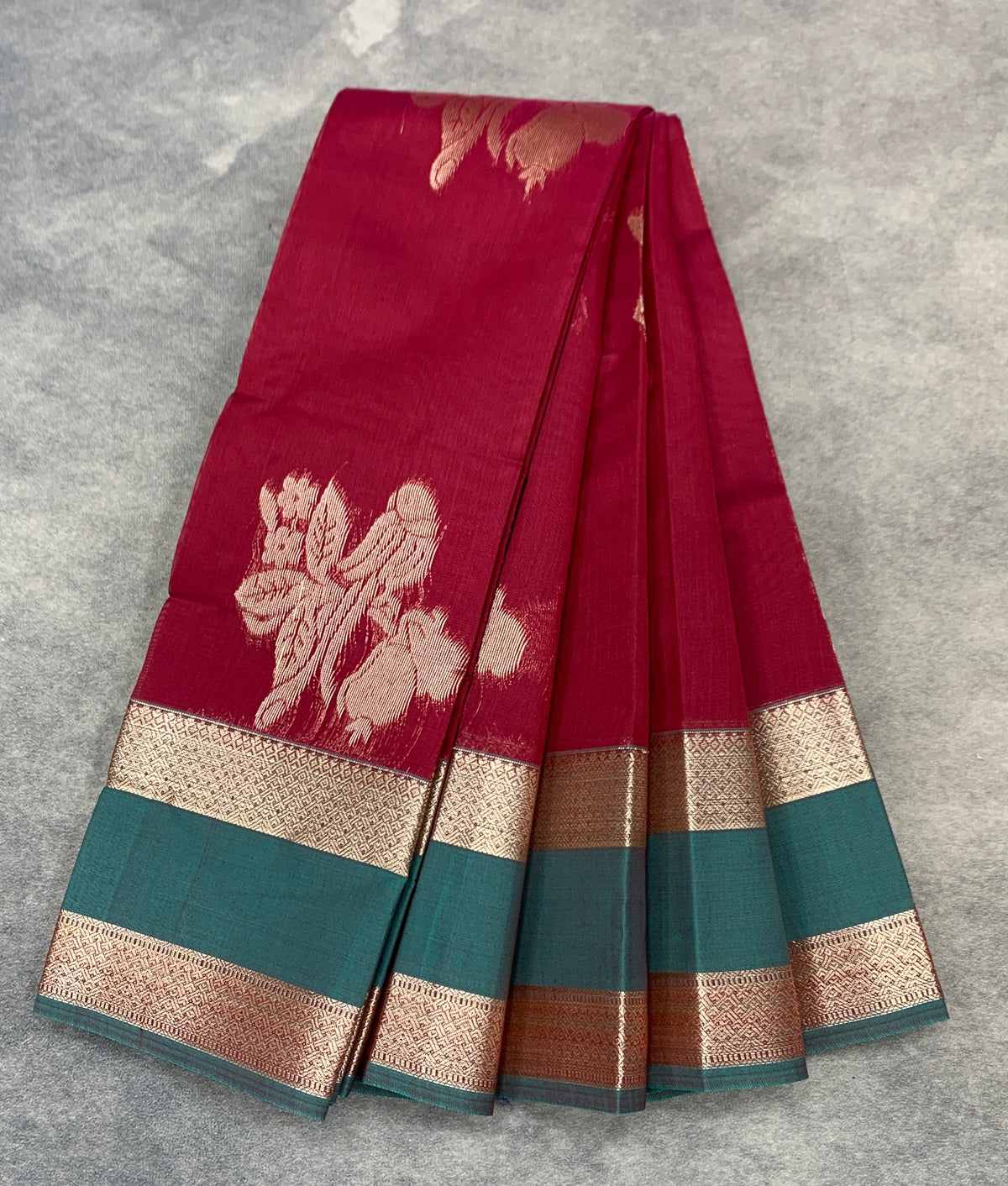 Maroon Colour Silk Cotton Saree with Rettai Pettu Border