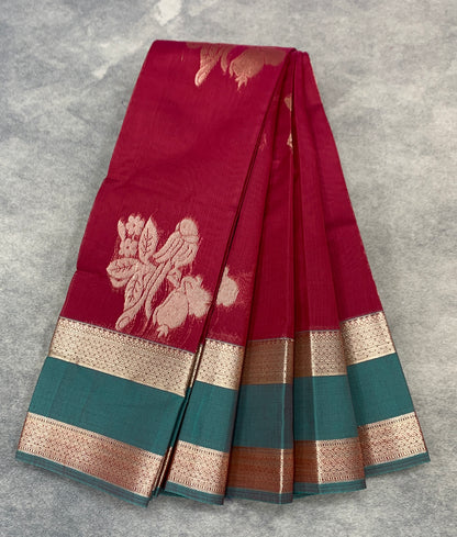 Maroon Colour Silk Cotton Saree with Rettai Pettu Border