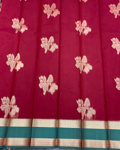 Maroon Colour Silk Cotton Saree with Rettai Pettu Border