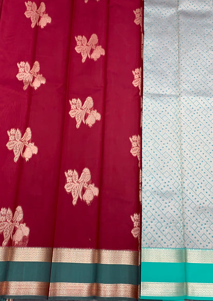 Maroon Colour Silk Cotton Saree with Rettai Pettu Border