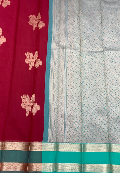 Maroon Colour Silk Cotton Saree with Rettai Pettu Border