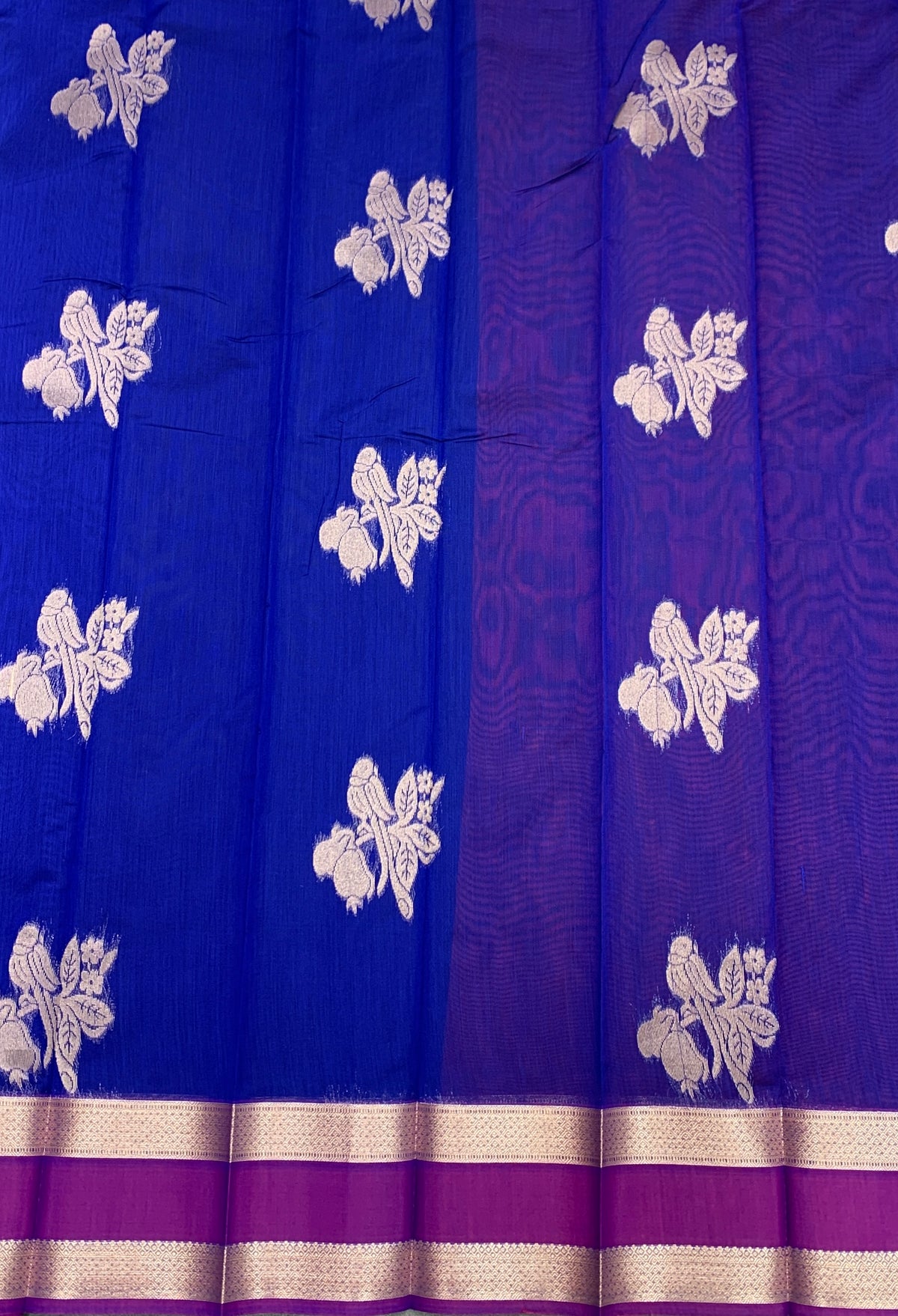 Blue Colour Silk Cotton Saree with Rettai Pettu Border