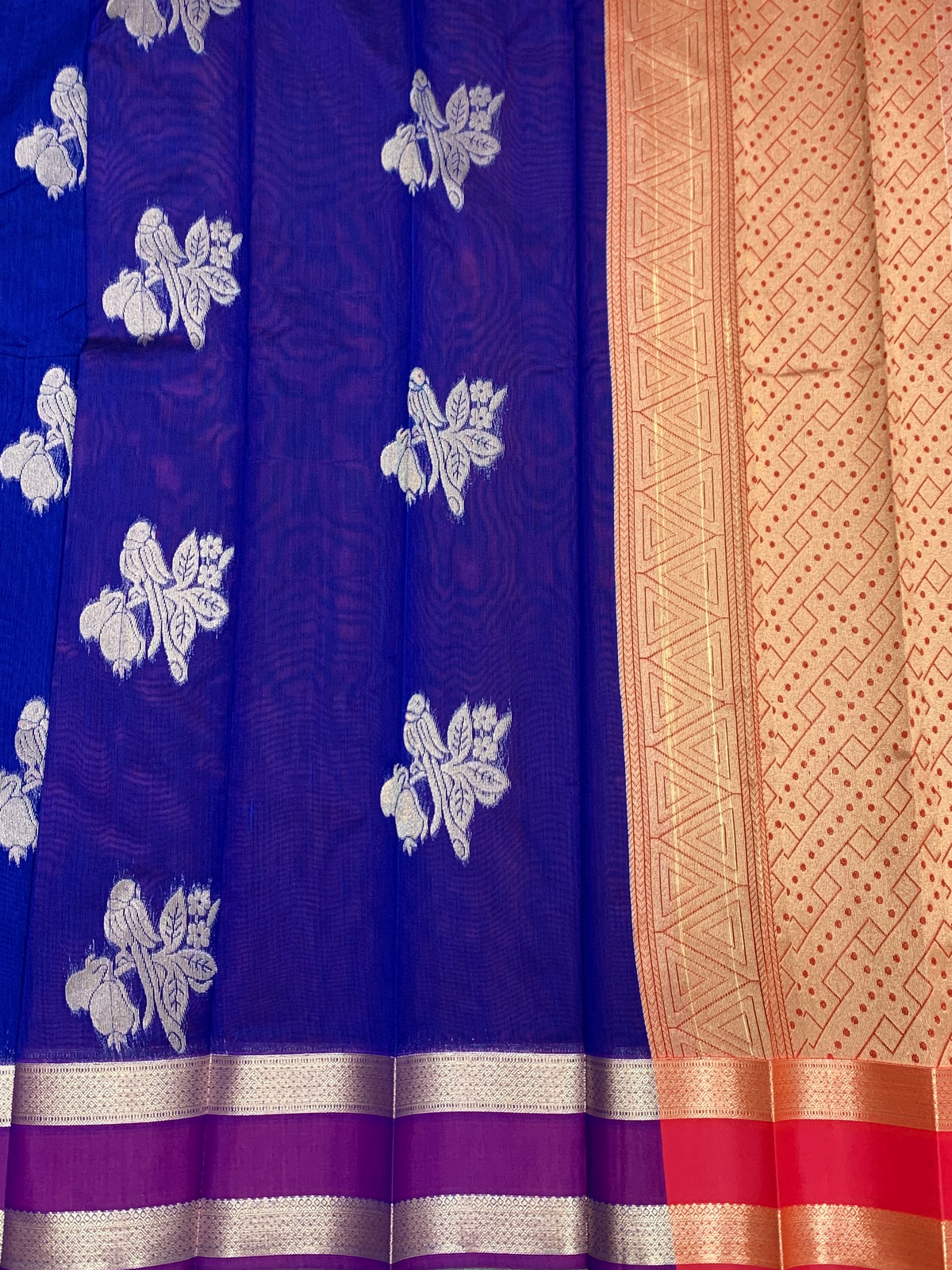 Blue Colour Silk Cotton Saree with Rettai Pettu Border