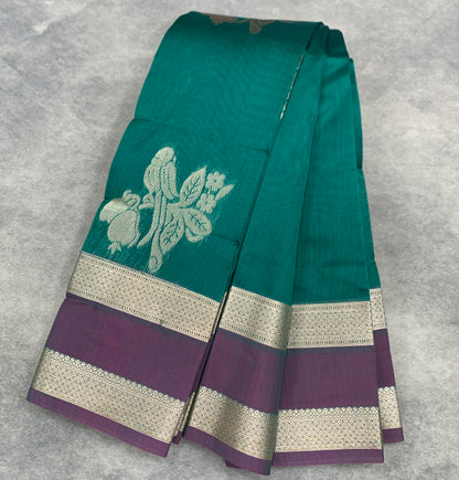 Rama Green Colour Silk Cotton Saree with Rettai Pettu Border