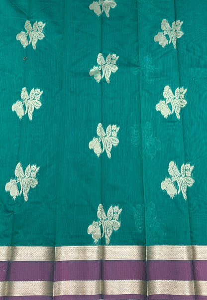 Rama Green Colour Silk Cotton Saree with Rettai Pettu Border