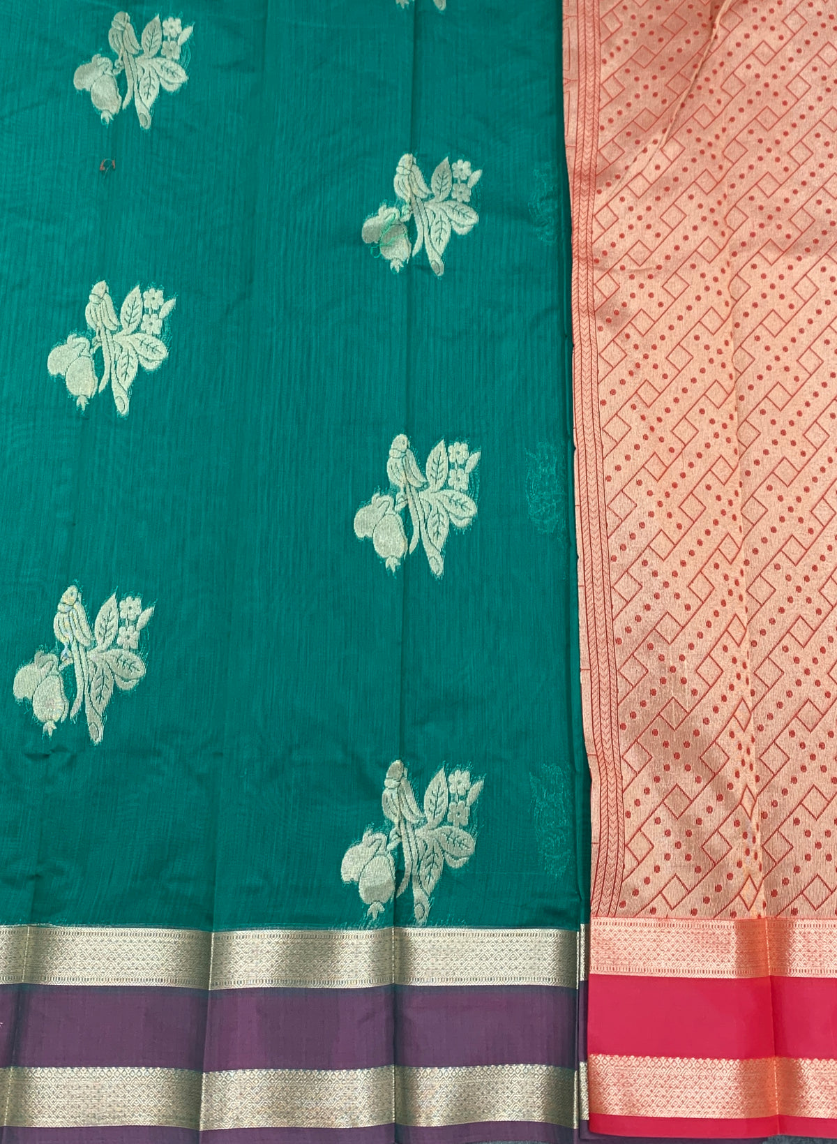 Rama Green Colour Silk Cotton Saree with Rettai Pettu Border
