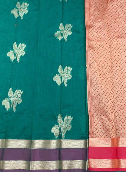 Rama Green Colour Silk Cotton Saree with Rettai Pettu Border