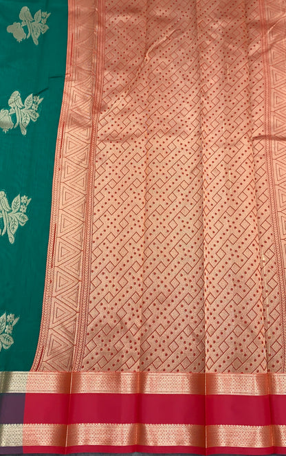 Rama Green Colour Silk Cotton Saree with Rettai Pettu Border