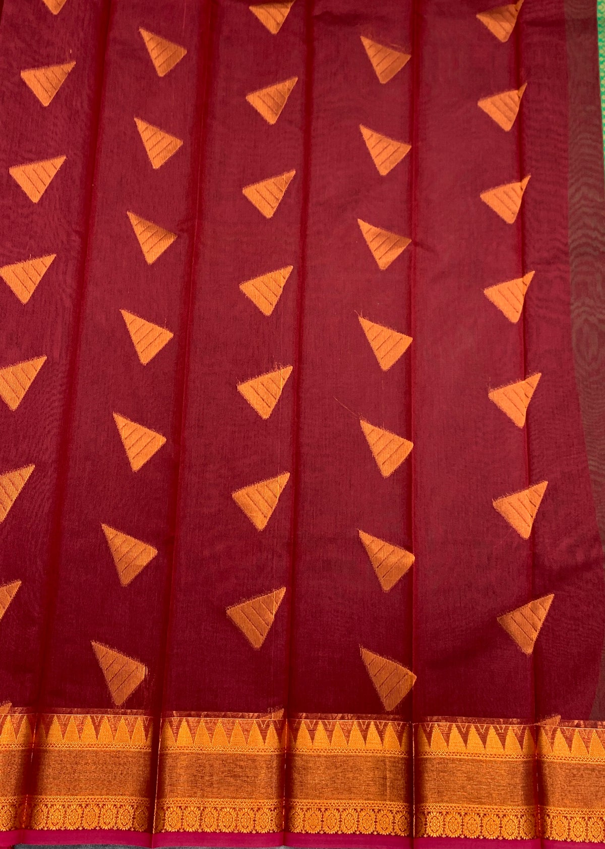 Maroon Colour Silk Cotton Saree with Copper Zari Border