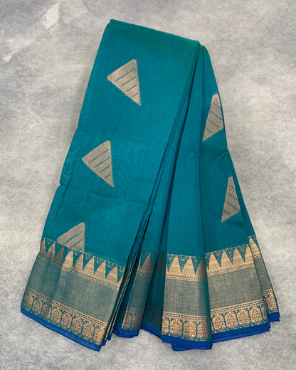 Rama Green Colour Silk Cotton Saree with Copper Zari Border