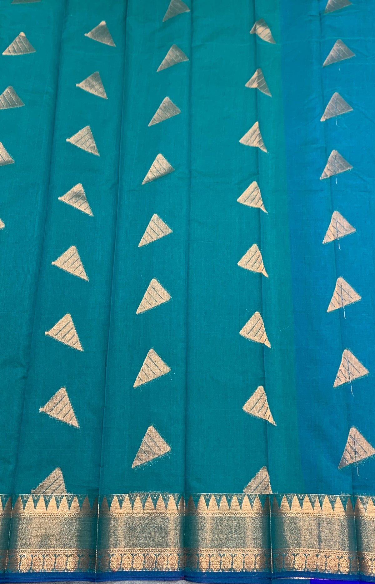 Rama Green Colour Silk Cotton Saree with Copper Zari Border