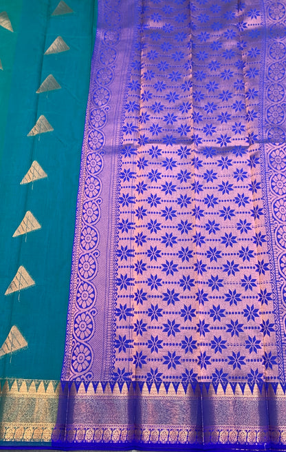 Rama Green Colour Silk Cotton Saree with Copper Zari Border