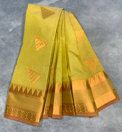 Golden Mustard Colour Silk Cotton Saree with Copper Zari Border