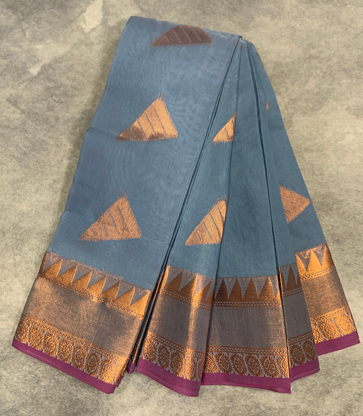 Grey Colour Silk Cotton Saree with Copper Zari Border