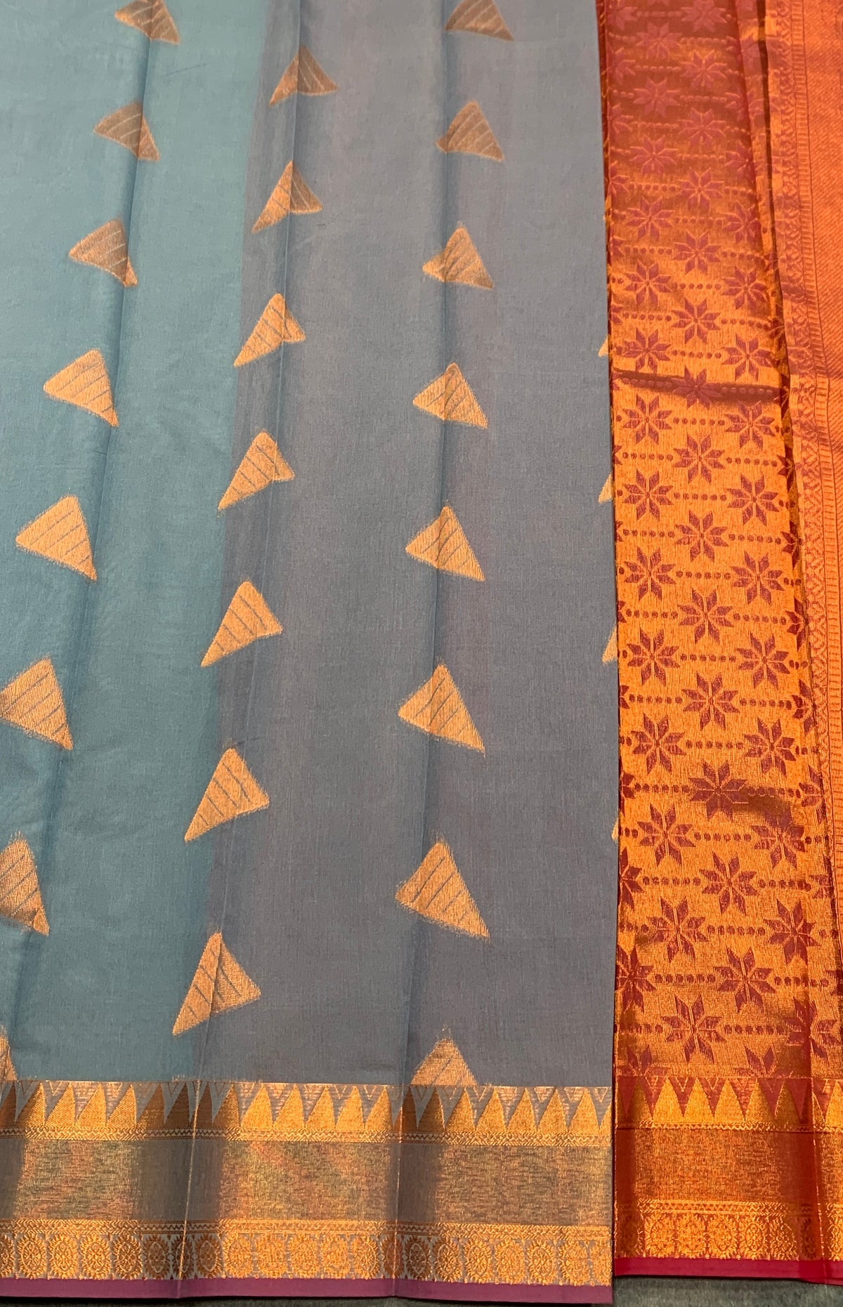 Grey Colour Silk Cotton Saree with Copper Zari Border