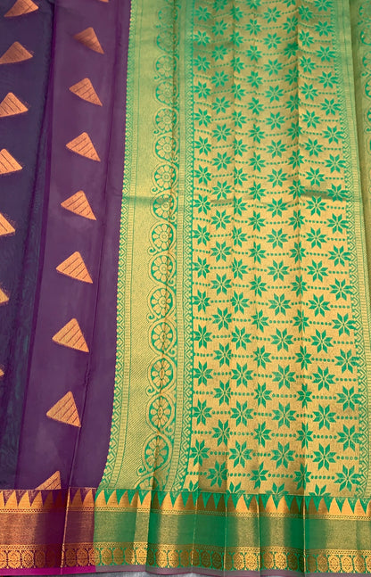 Magenta Colour Silk Cotton Saree with Copper Zari Border