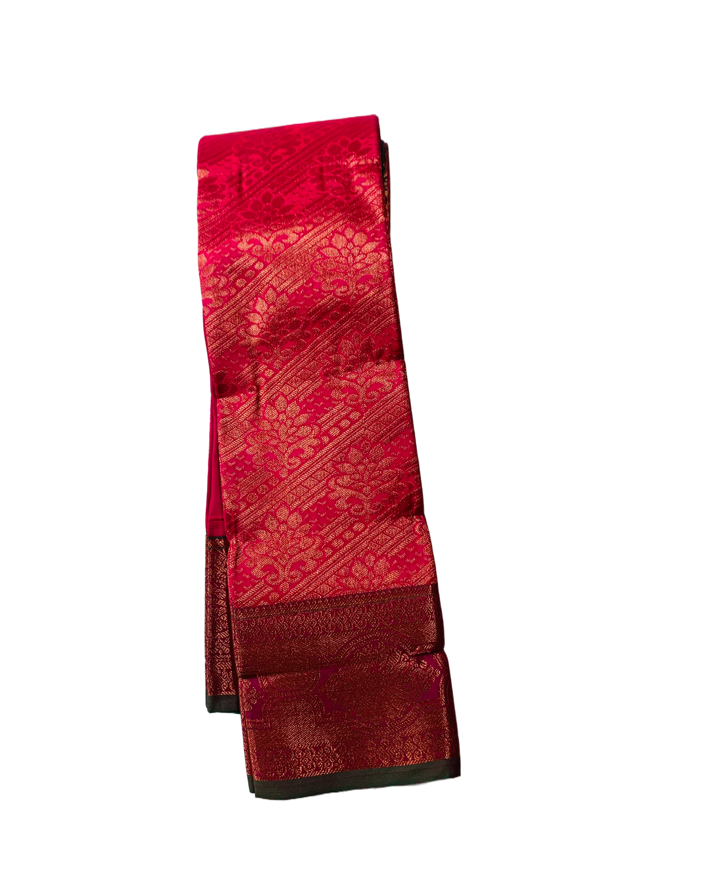 Pink shade Soft kanchi pattu with  Copper with Dark Green Border. Pop