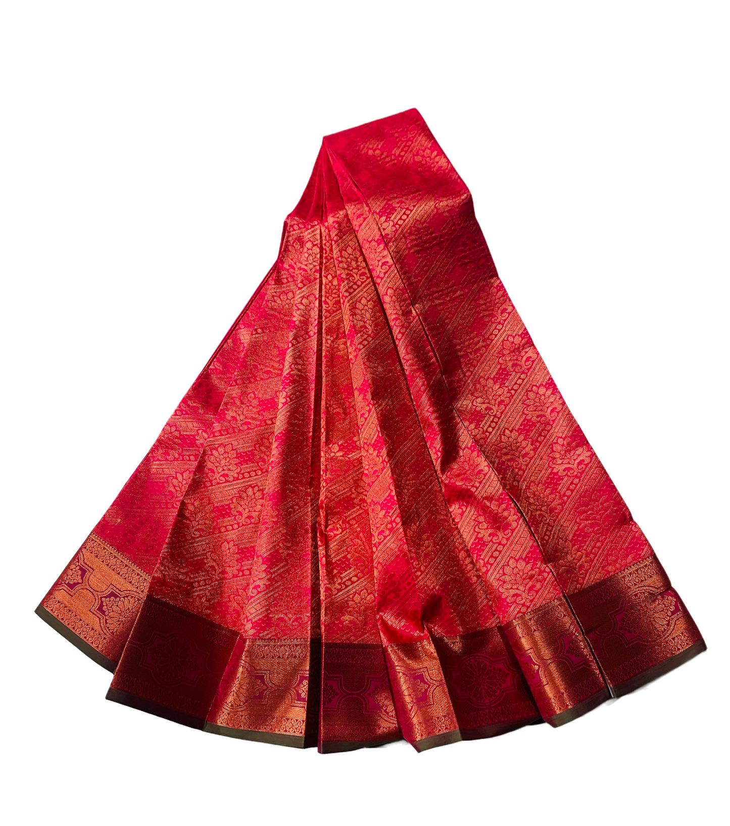 Pink shade Soft kanchi pattu with  Copper with Dark Green Border. Pop