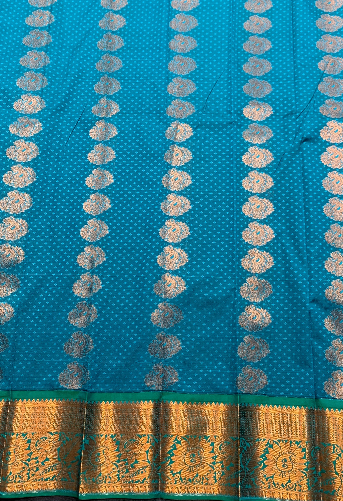 Vegan Silk Saree Rama Green Colour Saree with Copper Border