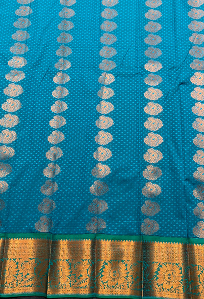 Vegan Silk Saree Rama Green Colour Saree with Copper Border