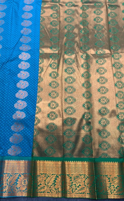 Vegan Silk Saree Rama Green Colour Saree with Copper Border
