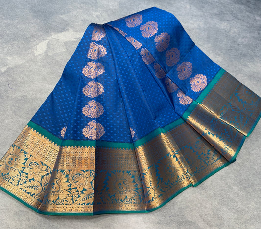 Vegan Silk Saree Blue Colour Saree with Copper Border