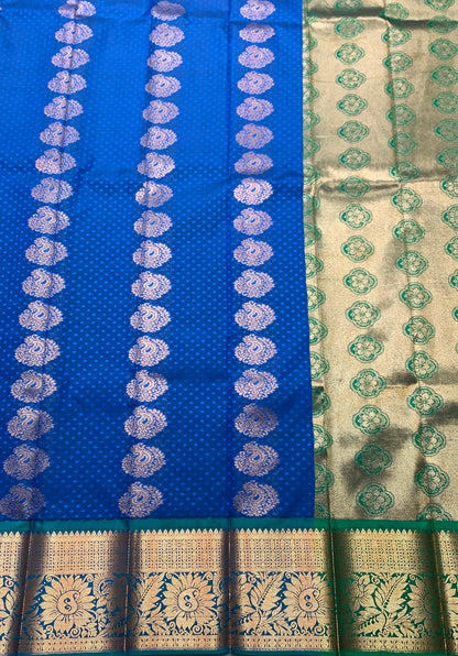 Vegan Silk Saree Blue Colour Saree with Copper Border