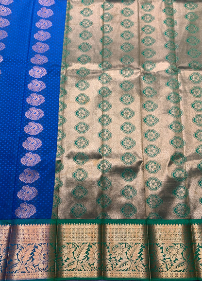 Vegan Silk Saree Blue Colour Saree with Copper Border