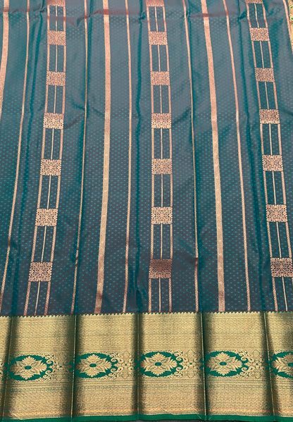 Vegan Silk Saree Rama Green Colour Saree with Copper Border