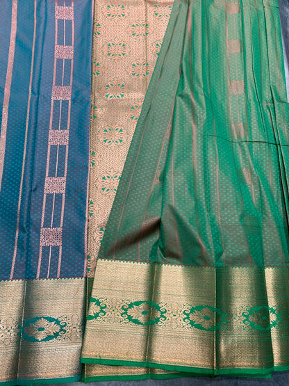 Vegan Silk Saree Rama Green Colour Saree with Copper Border