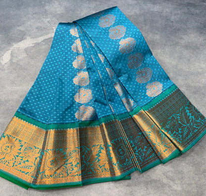 Vegan Silk Saree Greyish Blue Colour Saree with Copper Border