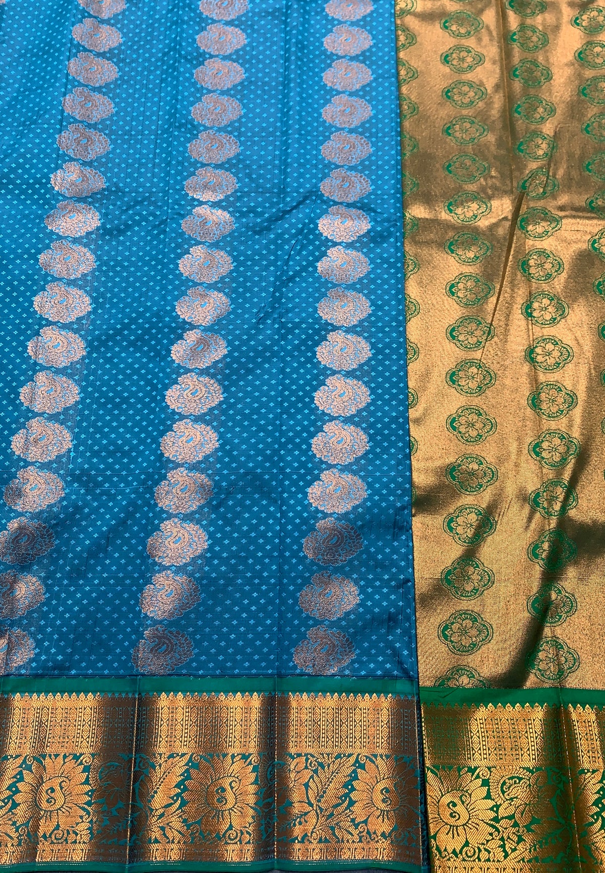 Vegan Silk Saree Greyish Blue Colour Saree with Copper Border
