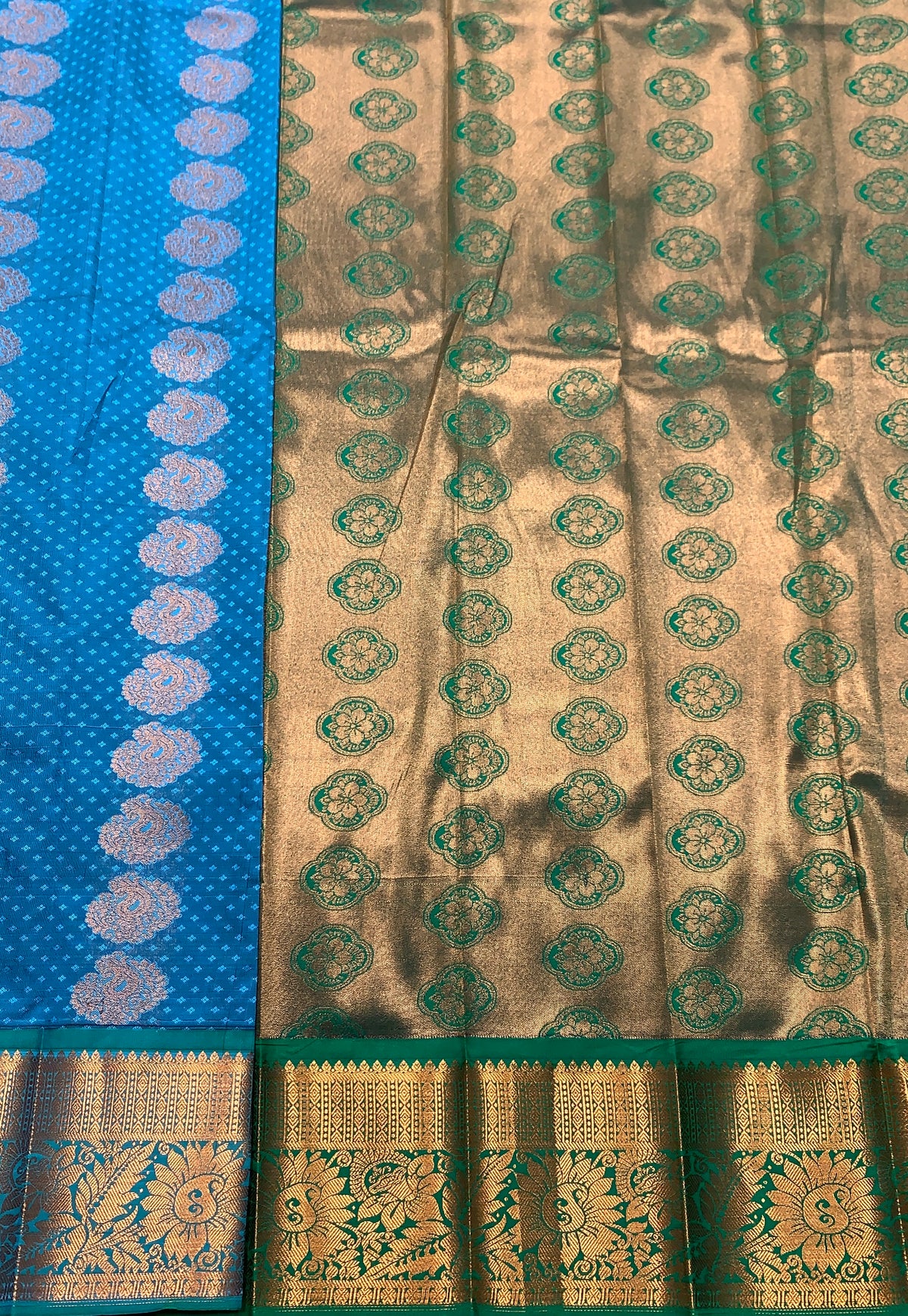Vegan Silk Saree Greyish Blue Colour Saree with Copper Border