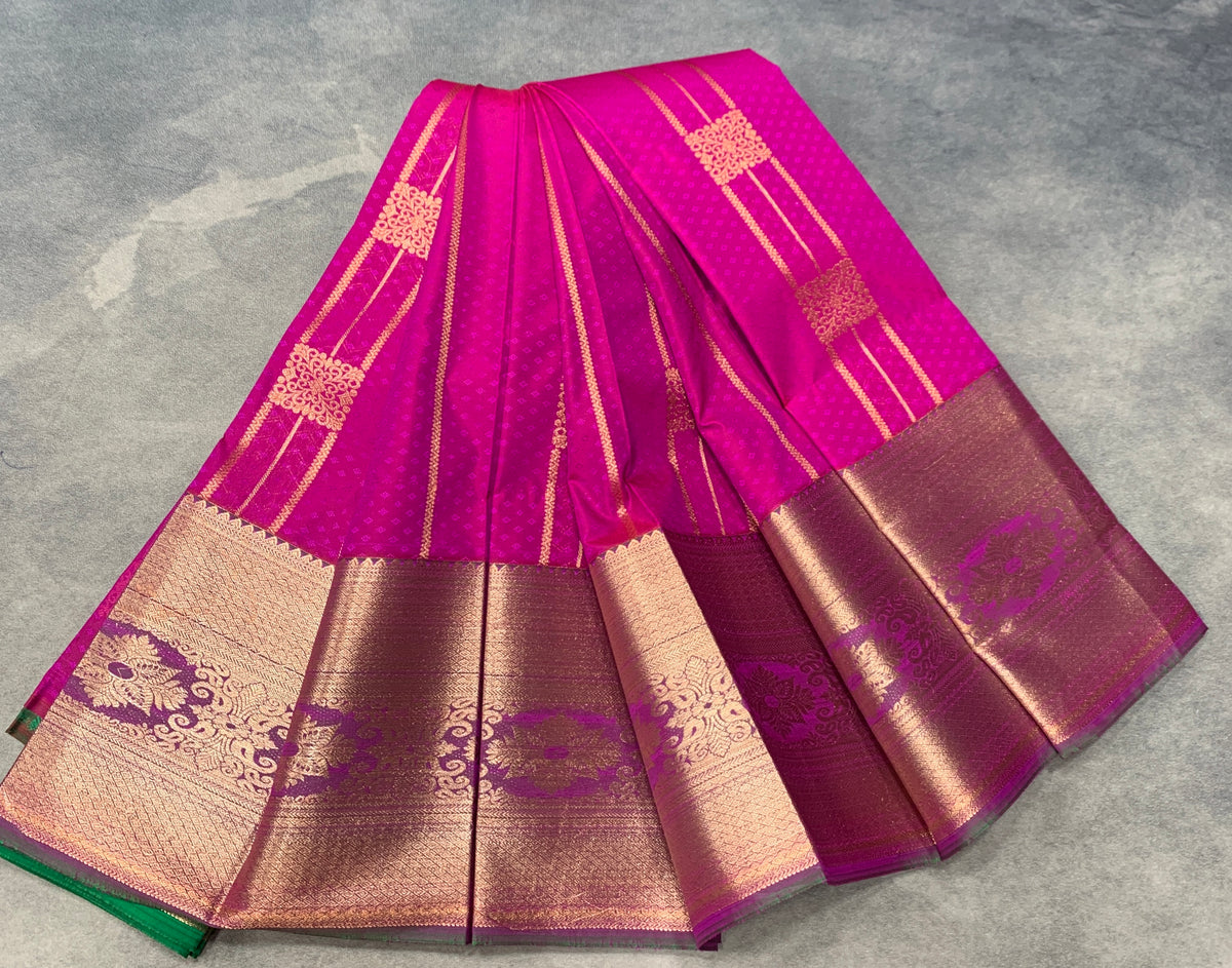 Vegan Silk Saree Pink Colour Saree with Copper Border