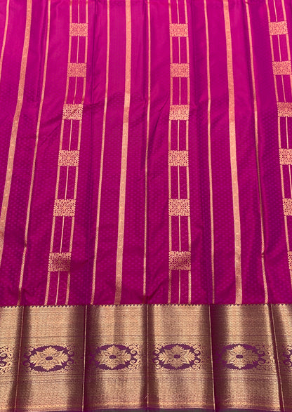 Vegan Silk Saree Pink Colour Saree with Copper Border