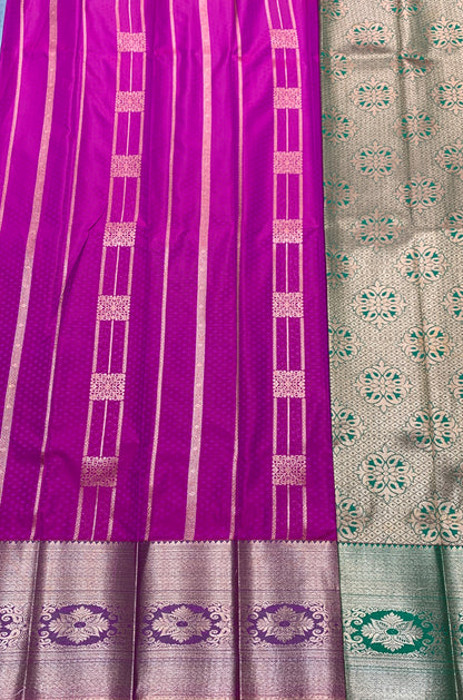 Vegan Silk Saree Pink Colour Saree with Copper Border