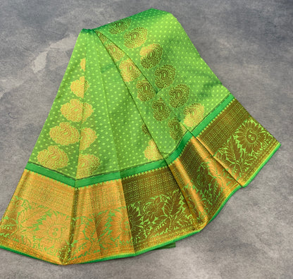 Vegan Silk Saree Apple Green Colour Saree with Copper Border