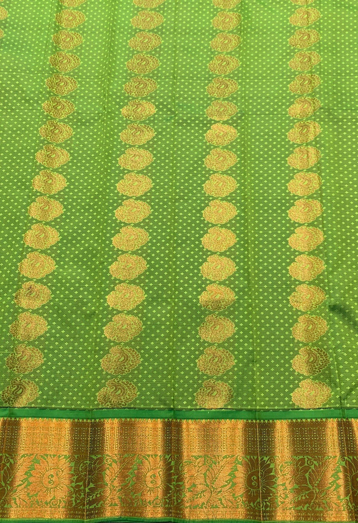 Vegan Silk Saree Apple Green Colour Saree with Copper Border